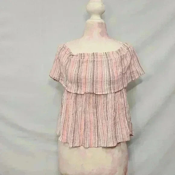 Lucky Brand Striped Off Shoulder Top - Picture 1 of 9
